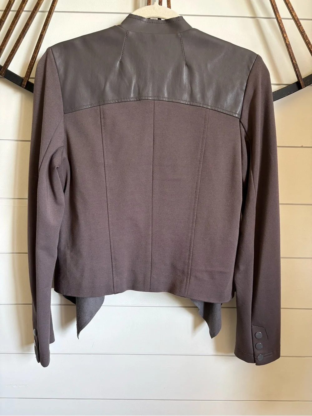 Edyson Pewter Waterfall Open-Front Faux Leather & Suede Jacket w Snap Cuffs Sz M - Picture 7 of 11